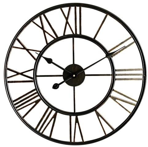 Kmok 23.5” Brush Bronze Metal Indoor/Outdoor Roman Numeral Wall Clock – Battery-Operated Silent Round Decorative Timepiece for Garden & Home