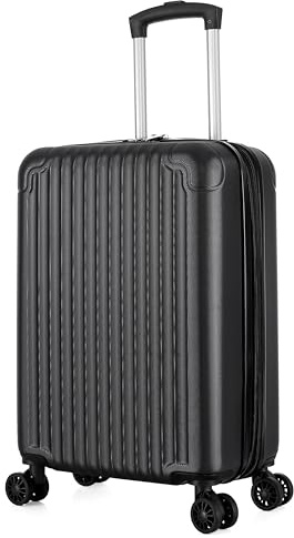 R.Leone Valigia 55x35x25 cm Trolley Bagaglio a Mano 2 Ruota in ABS Air Asia Air France ita airways KLM 318 (Nero, Valigia 55x35x25 cm)