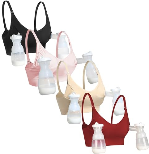 GXXGE Nursing Bra Support Pumping Bra Hands Free All in One Maternity Bra Comfortable Breast No Pad Pumps Bra Black Nude Pink Deep Red Small