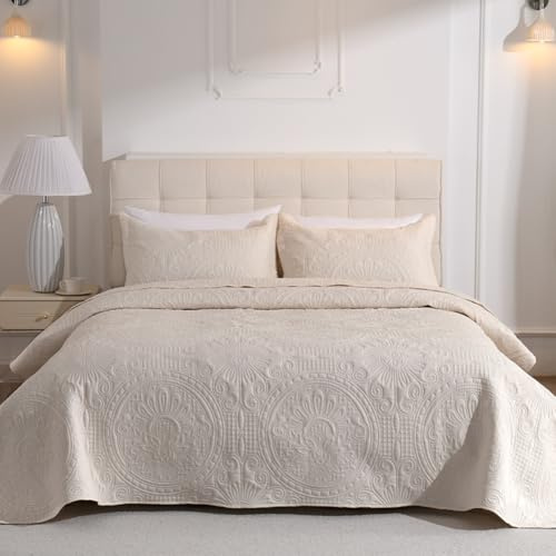 DUJUIKE Colcha Estampada, Colcha Acolchada Ligera para Dormitorio, Diseño De Estampado De Girasol, Colcha Multiusos como Manta De Sofá Y Sábana para Todas Las Estaciones (Crema, 240x260cm)