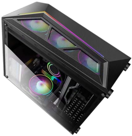Angoily Boîtier D'ordinateur ATX RGB Éclairage Coloré, Panneau Acrylique Transparent 4 Mm, Ventilation Efficace, Design Moderne à Rayures, pour PC de Bureau Gaming et Montage Compatible ATX, Noir