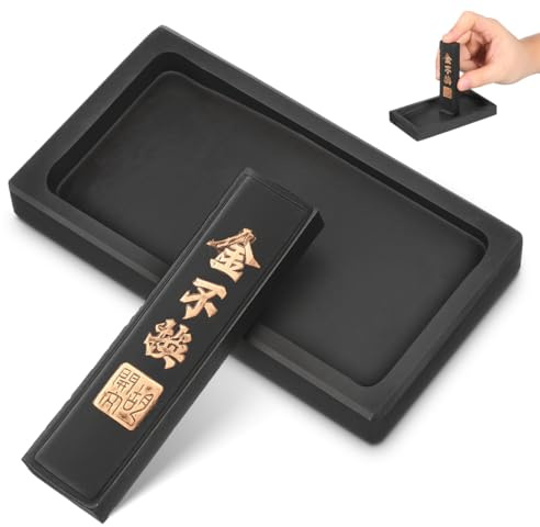 Healeved Chinese Inkstone Calligraphy Set Natural Rectangular Ink Stone 4-inch and 1 Liang Ink Stick for Writing, Drawing, and Painting Traditional Grinding Inkslab Preservation
