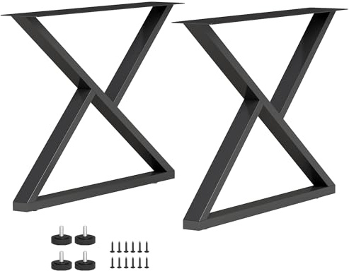 HOMCOM Set 2 Gambe per Tavolo in Acciaio, Gambe per Mobili a Forma di X, con 12 Fori, 12 Viti e 4 Piedini Regolabili, Stile Industriale, per Panche, Tavolini, 60x10x43 cm, Nero