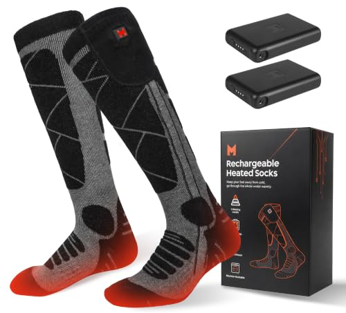 EIHBIEA Chaussettes Chauffantes Rechargeables pour Homme Femme | 2× Batteries 6000mAh, Jusqu'à 8,5 Heures, 3 Réglages de Chaleur Jusqu'à 65℃, Chauffage Complet de la Semelle