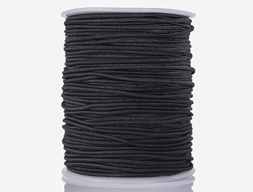KONMAY 1 Roll 45 Meters 1.5mm Black Rubber Stretchy Cord Elastic Beading String for Jewelry Making, Beading and Crafting