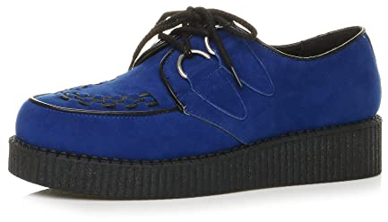 Ajvani Mens lace up Goth Punk Rockabilly Brothel Creepers Teddy boy Shoes , 11 UK, Blue Suede