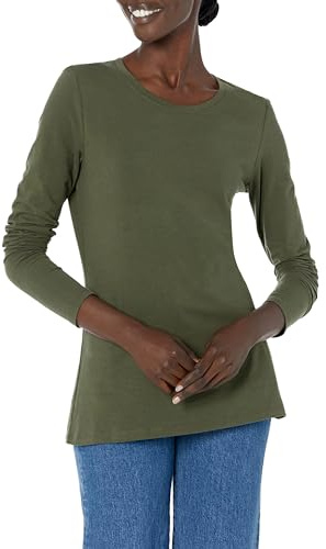 Amazon Essentials T-Shirt Girocollo a Maniche Lunghe, vestibilità Classica (Disponibile in Taglie Forti) Donna, Verde Oliva, L