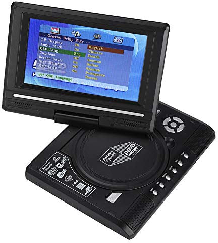 Lettore portatile, 7,8 Pollici Lettore DVD Portatile con 800 mAh Batteria Ricaricabile, 270 Gradi Display Rotante Supporto Schede SD e USB, Radio FM Lettore DVD per Auto per Viaggi. (EU)