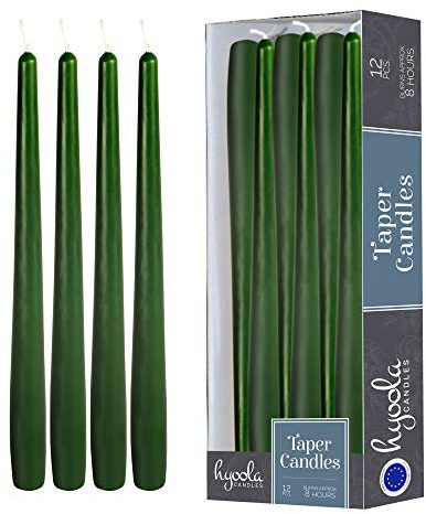 Hyoola 12 Pack Tall Taper Candles - 10 Inch Hunter Green Dripless, Unscented Dinner Candle - Paraffin Wax with Cotton Wicks - 8 Hour Burn Time