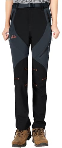 YSENTO Damen Outdoor Wanderhose Wasserdicht Softshellhose Fleece Gefüttert Warm Winter Trekkinghose Skihose(Schwarz,XS)