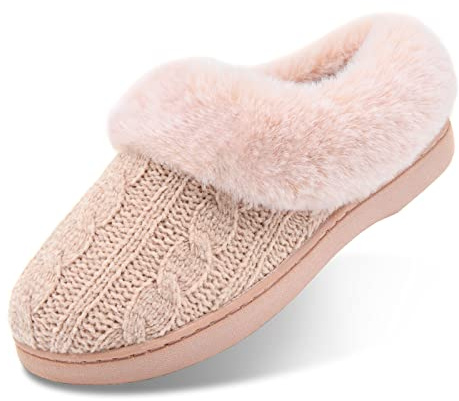 LORDFON Womens Winter House Slippers Memory Foam，Warm Closed Back Indoor Slippers For Women With Soft Faux Fur Plush Collar,Cozy Ladies Slip-on bedroom Home Slippers Non-Slip