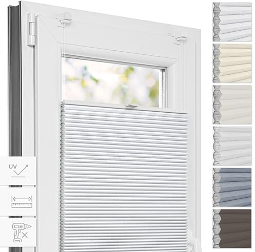 Estika Wabenplissee ohne Bohren nach maß, Verdunkelung und Thermo Plissee Premium klemmfix (8-28 mm) für Fenster in verschiedenen Breiten (30-129cm) und Höhen (50-149cm) erhältlich, Montagezubehör