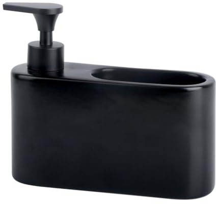 Kook Time Ceramic Soap Dispenser with Sponge Holder – Slim Kitchen Sink Organiser 500ml | Washing up Liquid Dispenser for Kitchen | 18 x 6 x 15.8 cm | Matt Black
