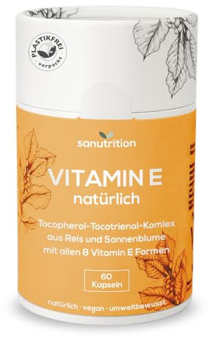 Vitamin E natürlich 400 IE pro Kapsel | 60 Kapseln | Mit allen 8 Vitamin E-Formen | Vegan aus Sonnenblume | 100% Papierverpackung