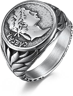 MayiaHey Roman Emperor Ring, Emperor Head Ring for Men, Roman Empire Ring Retro Roman Warrior Jewelry, Roman Warrior Ring Roman Soldier Biker Ring Vintage Roman Coin Ring for mens (7)