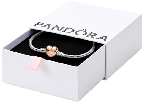 PANDORA Moments Heart Clasp Snake Chain Bracelet - Charm Bracelet - Compatible with PANDORA Moments Charms - Mother's Day Gift with Gift Box, Metal, no gemstone