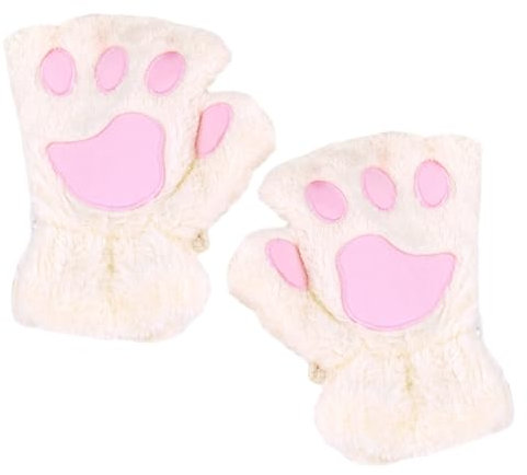 NyxSeat 1 Paar Kinder-Katzenpfoten-Handschuhe, Mädchen-Winter-Warme Handschuhe, Plüsch-Warme Fingerlose Handschuhe, Winddichte Warme Handschuhe, Süße Dicke Samt-Katzenhandschuhe (Weiß)
