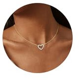 LOLIAS Gold Herz Halskette Damen 925 Silber Kette Gold für Frauen Mädchen Süßes CZ Herz Offenes Herz Anhänger Goldkette Herzkette Halskette Schmuck Geschenk Einstellbare 17/43cm Kette