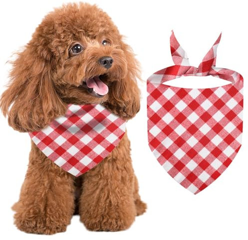 Voarge Hundeschal,Klassisches Kariertes Hundehalstuch, Bandana für Hund,Waschbare Halsdreiecke für Kleine Mittlere und Große Hunde Katzen (Rot-weißes Karo, S)