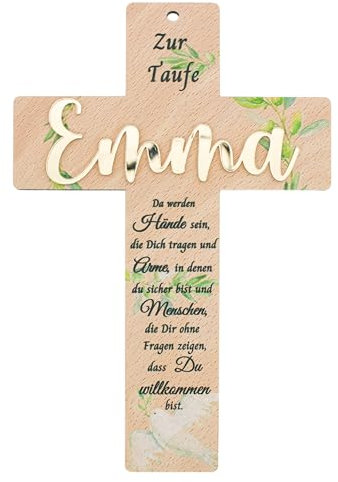 herz-wuid Personalisiertes Taufkreuz mit Taufspruch - individuelles Holzkreuz als Geschenk zur Taufe und Geburt farbiges Kinderkreuz für Jungen & Mädchen Dekoration Kinderzimmer Taube