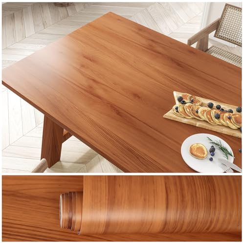 VEELIKE Chestnut Brown Wood Contact Paper Wood Wallpaper Peel and Stick Waterproof Woodgrain Contact Paper for Countertops 15.7''x118'' Removable Self Adhesive Woods Vinyl Wrap for Cabinets Desk