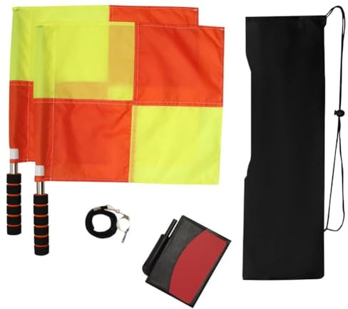 Soccer Referee Flag Set,Checkered Linesman Football Flags,Red Yellow Ref Cards with Notebook and Pencil,Stainless Steel Whistles with Lanyard for Sports, Soccer, Football, Basketball