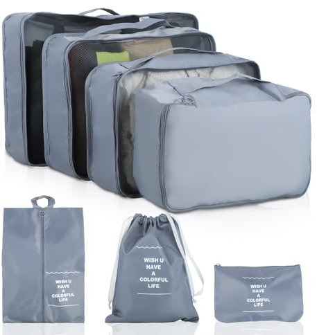 7 teilige Packing Cubes - Koffer Organizer Kleidertaschen Packwürfel für Rucksack für Urlaub und Reisen wasserdichte Reise Packtaschen Ordnungssystem für Koffer und Rucksack (Grau)