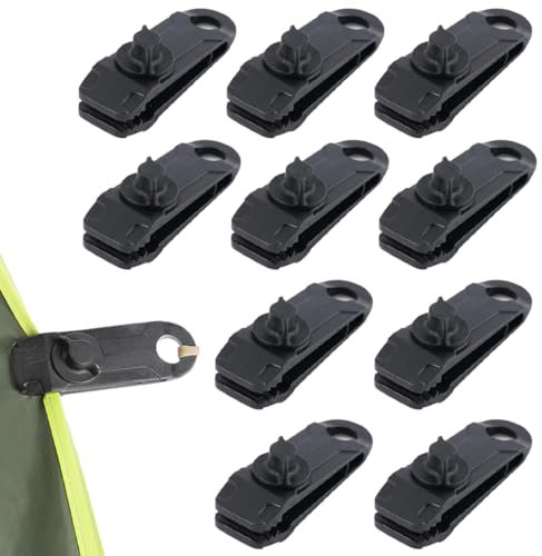 OHREN 10 pièces Clip de fixation robuste Multifonction, Bâche Tente, Pince pour et Serre, Auvent Voiture, Caravane, Clips de Verrouillage Attache Piscine, Clip Plastique pour Toile Ombrage (Noir)