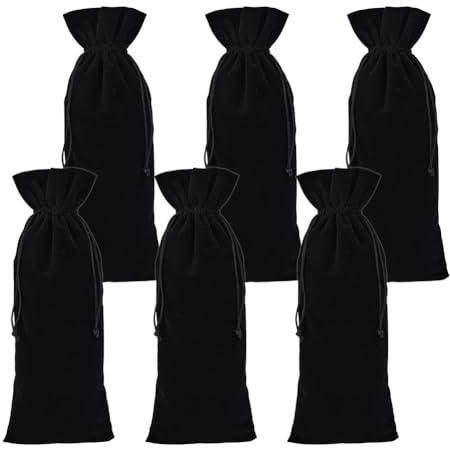 DELORIGIN 6 sacchetti per bottiglie di vino in velluto champagne, con doppia chiusura a coulisse, per feste, 6 x 14,9 (1) cm (nero)