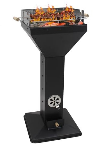 Holzkohlegrill edelstahl,Säulengrill,BBQ-Grill,inkl 3-fach höhenverstellbarem Grillrost, Lüftungsregler,Aschekasten und Aschekasten, für Camping, Garten, Schwarz,Silber