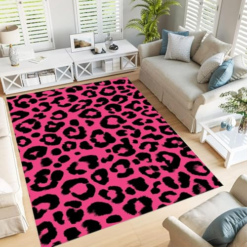 JEDTAKCT Interno 60x90cm Tappeto Fucsia Camera Cucina Tappetino Bagno Tappeti Lavabili in Lavatrice Antiscivolo Zerbino Ingresso Leopardo punk Animali di strada Pelo Corto Tappeto