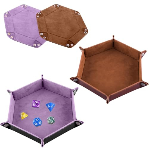 FANXIYA 2 tavole a cubo in pelle esagonale, per dungeon e dragon, RPG DND, ecc. (Brown+Light Purple)