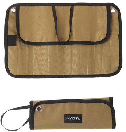 DIFLAX Étui à Couverts, Organisateur Couverts, Sac à Couverts, Étui à Couverts de Voyage Portable, Pochette à Couverts, Sac d'emballage de Couverts, Marron, 25x9cm for Camping, Pique-Nique
