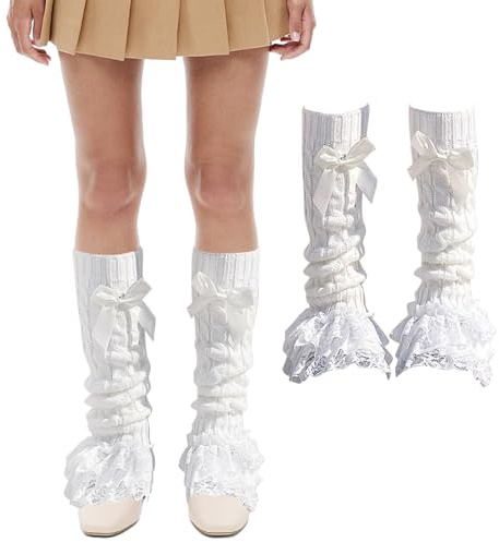 HTTDSLF Calentadores Blancos CáLidos y Esponjosos, Y2K Calentadores de Tobillo, Calcetines Largos de Punto Suaves para Invierno, Moda para Botas Largas, Accesorios de Ropa, para Mujer para Invierno
