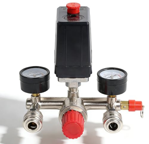 Tryckregulator, tryckbrytare kompressor, 240 V omkopplare kompressor med manometer, snabbkoppling, reglerventil och säkerhetsventil, regulator kompressorbrytare kontrollventil, 120 psi kompressor