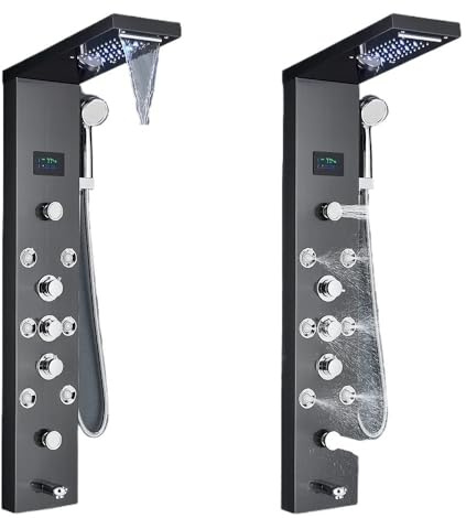 Pannello Doccia LED Sistema Torre Pioggia Cascata Colonna Idroelettricità Display LCD con Massaggio Corpo Spa Bagno Rubinetto