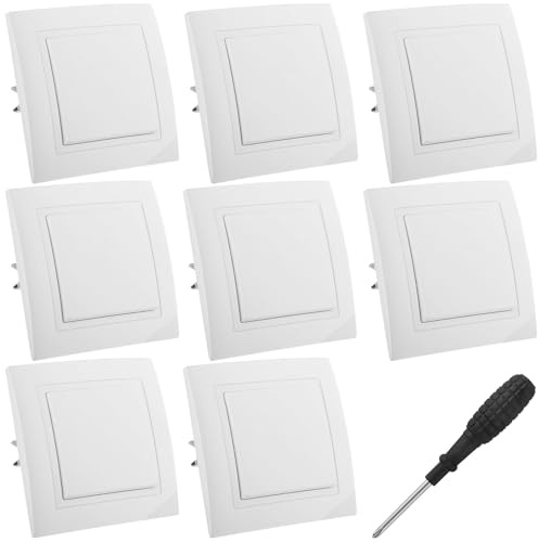 UYUYong 8 Pezzi Interruttore da Parete Moderno 2-Fach Interruttore di Serie Interruttore a Pulsante da Muro 10A 250V Interruttori Luce da Muro Moderni, per Corridoio Scale Camera da Letto (Bianco)
