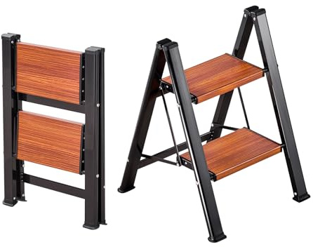 VEVOR Escabeau Pliant 2 Marches Marchepied Pliable Charge 150 kg Échelle Domestique Portable Compacte pour Cuisine, Bureau, Travaux Ménagers, Bricolage, Réparations, avec Larges Marches Antidérapantes
