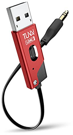 TUNAI Firefly Chat LDAC Bluetooth AUX Adapter - Kabelloser Bluetooth 5.0 Empfänger mit Freisprecheinrichtung für Auto und Heimstereoanlage (Rot)