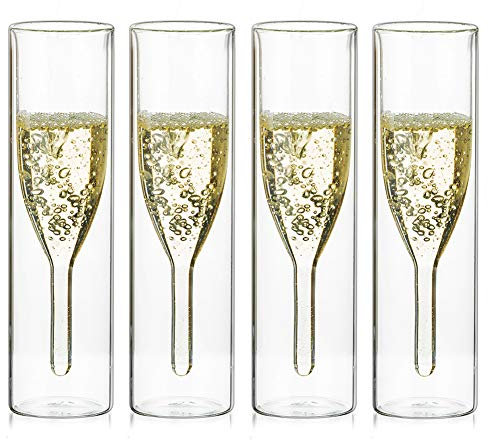 Sziqiqi Massive Doppelwandige Champagnerglas Kristallgläser, Classics Tulip Goblet Stemless Clear Glass Cups, Mundgeblasene Toastgläser für Catering, Hochzeiten, Partys, Bars, Familientreffen (4)