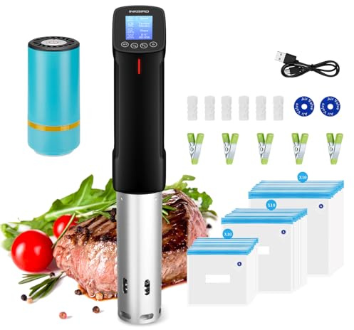 INKBIRD WIFI Sous Vide Cooker Bundle with 44PCS Vacuum Sealer Pump Sous Vide Starter Kits with 30PCS Sous Vide Bags, Recipes on APP,1000W Sous-Vide Machine for Steak