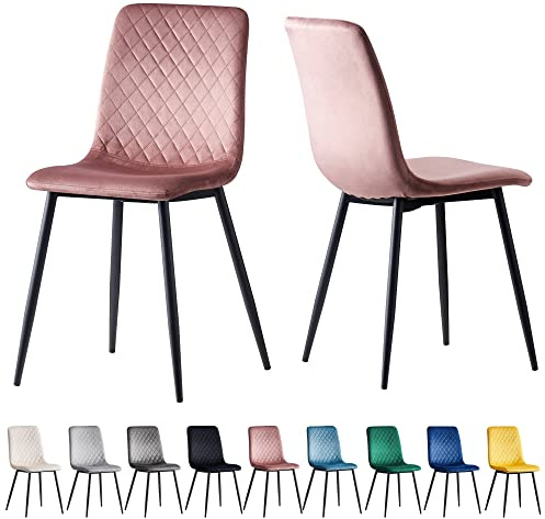 Set of 2 Designer Velvet Fabric Dining Chairs Metal Legs Lexi Chairs (Pink)
