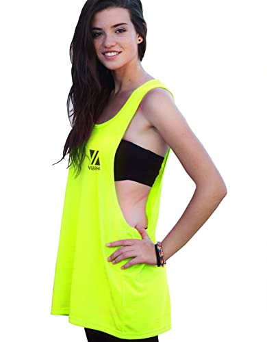 Vibrha Canotta Sportiva Donna Fitness Giallo Fluo S Dorso a Vogatore - Abbigliamento Sportivo Donna, Zumba Abbigliamento, Canotta Basket, Magliette Fluo