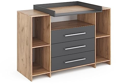 Vicco Wickelkommode Oskar, Goldkraft Eiche, 143 x 100 cm XL mit Schubladen