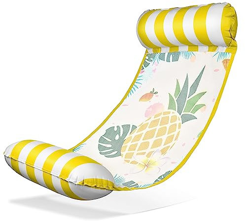 Balinco – Aufblasbare Wasserhängematte Luftmatratze mit 2 Luftkammern & Nylon Netz für Pool – Floatie Wassermatratze Relaxliege für Erwachsene & Kinder – Sommer Poolzubehör (Ananas Gelb)