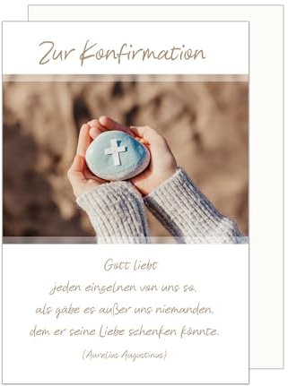 Edition Seidel Premium Glückwunschkarte zur Konfirmation mit Umschlag. Konfirmationskarte Karte mit Spruch Grusskarte Kreuz Stein Hände Junge Mädchen (KF311a SW024)