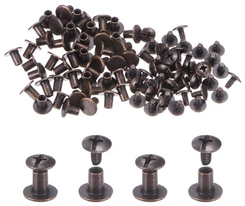 QUARKZMAN 100set Chicago Viti Bottoni 5/16 Testa Piatta Rotonda Lega Zinco Metallo Chiodi Rivetti Borchie Borchie Metallo Rivetti Rame per Lavorazione Della Pelle Borsa Cintura