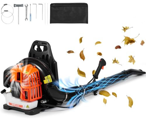 VEVOR Soplador de Hojas de Gas 52 CC Soplador de Nieve de Mochila 2 Tiempos con Tanque de Combustible 1,37 L Volumen de Aire de 480 CFM para Cuidado del Césped, Limpieza de Hojas, Eliminación de Nieve