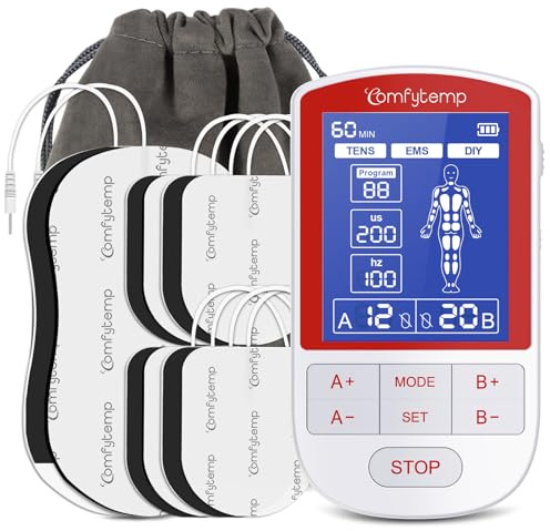 Comfytemp TENS Unit Muscle Stimulator for Pain Relief Therapy, TENS Machine with 20 Modes and DIY, Dual Channel EMS Unit, Electric Pulse Massager for Back, Shoulder, Sciatica, Knee
