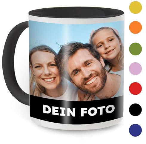 Cimpress Mug Photo Personnalisé avec Texte, Tasse en Céramique 325 ml avec Anse Colorée, Cadeau personnalisé pour le travail ou la maison, idée cadeau de Noël originale pour la famille ou les amis